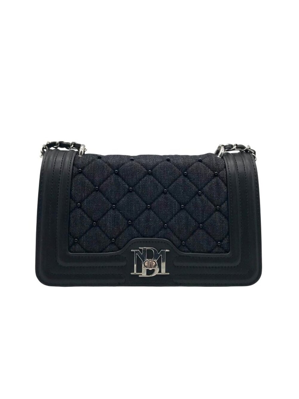 Badgley Mischka Black Beaded Quilted Diamond Faux Leather Crossbody